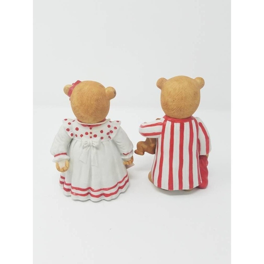 Vtg Schmid 1984 bears in pajamas PJ's figurine porcelain collectible set of 2 - Picture 2 of 5